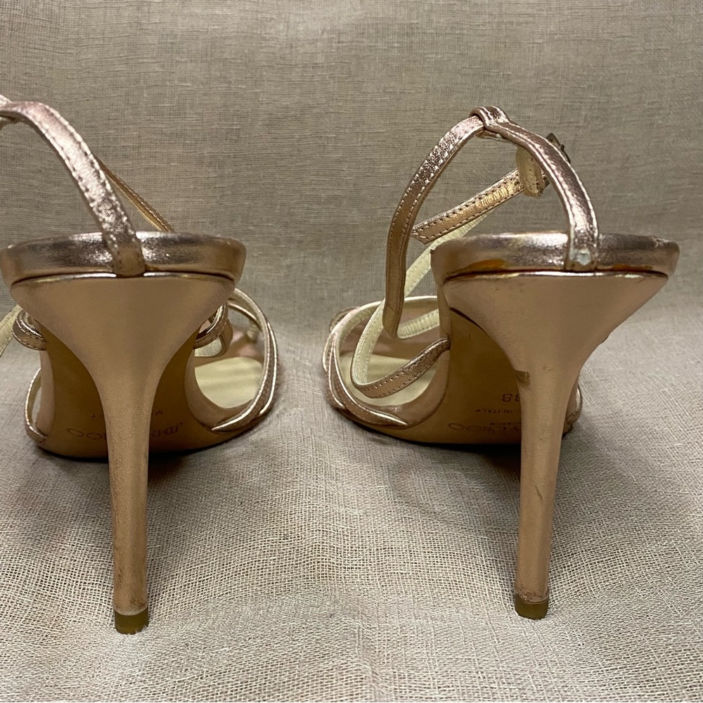 Jimmy Choo Metallic Rose Gold Strappy Heels - Picture 5 of 14